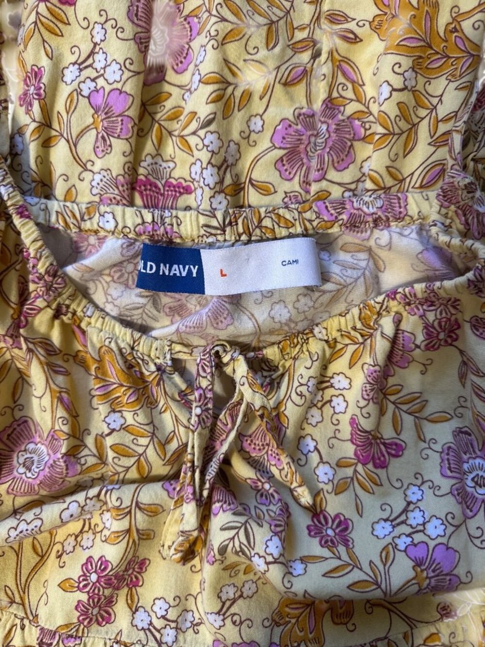 Old Navy Yellow Pink Floral Print Spaghetti Strap Camisole Dress Tiered Hem Wome - Picture 4 of 4